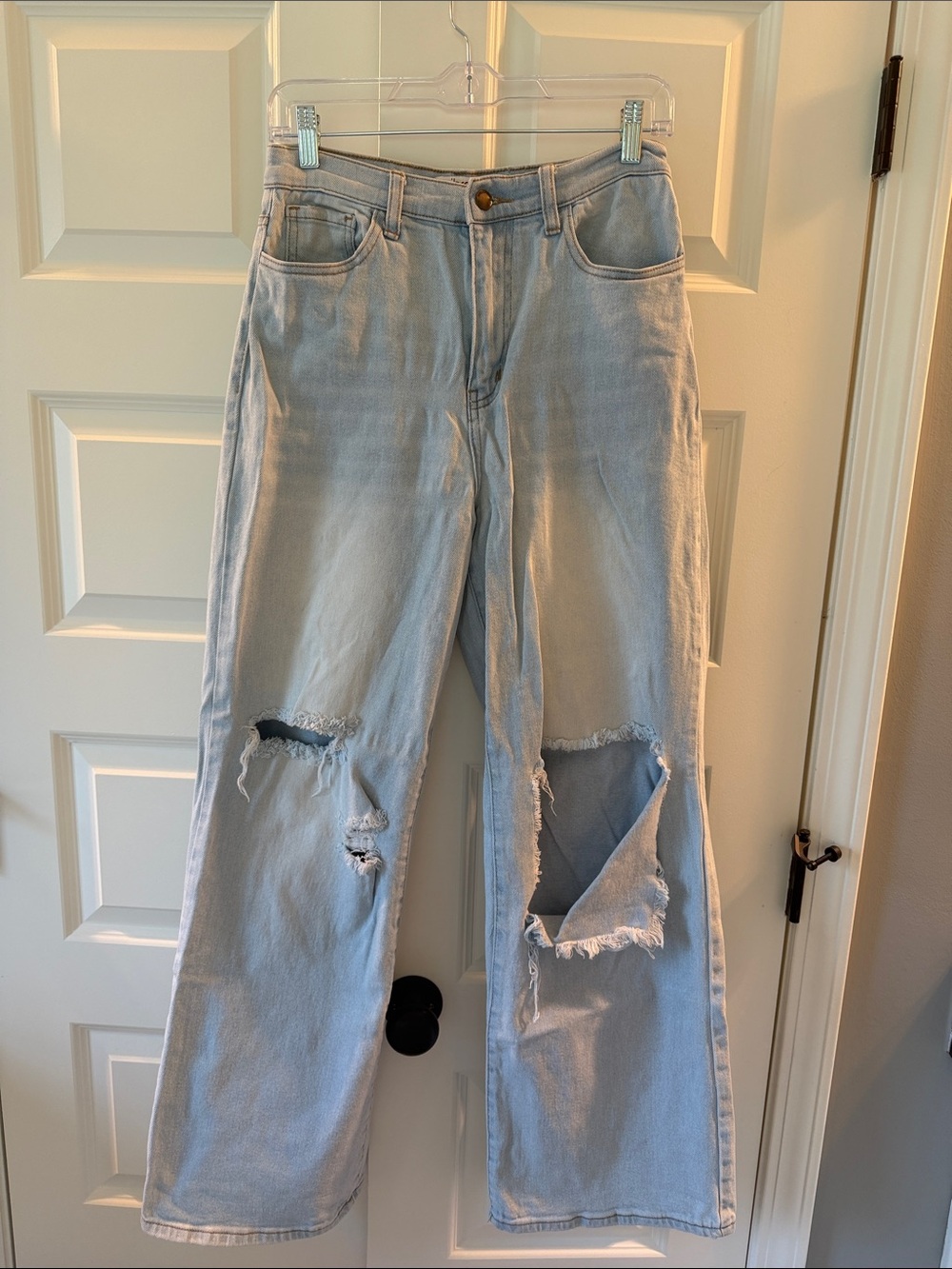 Light Blue Distressed Wide-Leg Jeans